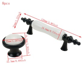 Mewutal 8 Pack Ceramic Drawer Pulls, Black & White Dresser Handles for Kitchen Cabinet & Wardrobe, (4 x 3 Hole Centers + 4 x Single Hole Knobs)