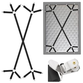 saerryor 2 Pack Bed Sheet Clips, Heavy Duty Bed Sheet Straps with Clips & Adjustable Ring Straps, Fitted Sheet Clips for Mattresses Corners(Black)