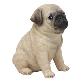 Ebros Lifelike Sitting Pug Dog Statue 6" Tall Pet Pal Figurine with Glass Eyes