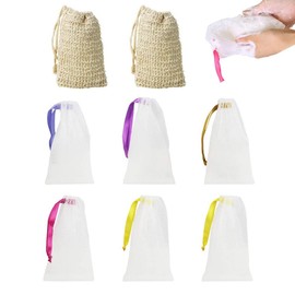 LYTIVAGEN Pack of 2 Cotton Soap Bags Sisal Soap Bags Soap Mesh Bag 6 Pieces Nylon Soap Net Natural Soap Bag Soap Scrap Bag for Foaming and Drying Soap