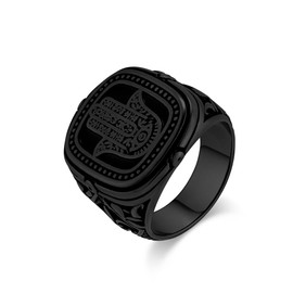 FUTPLOR Hand of Fatima Signet Rings Hamsa Ring Stainless Steel Evil Eye Fatima Vintage Jewelry Protection Amulet Brings Lucky Signet Rings for Men Women Christmas Gift, Stainless Steel, Size 7 to 12 (Black, 7)