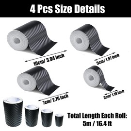 4 Sizes 3D Carbon Fibre Vinyl Wrap for Cars - 16.4 Ft/Roll Car Black Vinyl Wrap Texture Film, Vehicle Bumper Interior Door Sill Scratch Protector Tapes, Car Decorations Accessories Gifts for Men Women