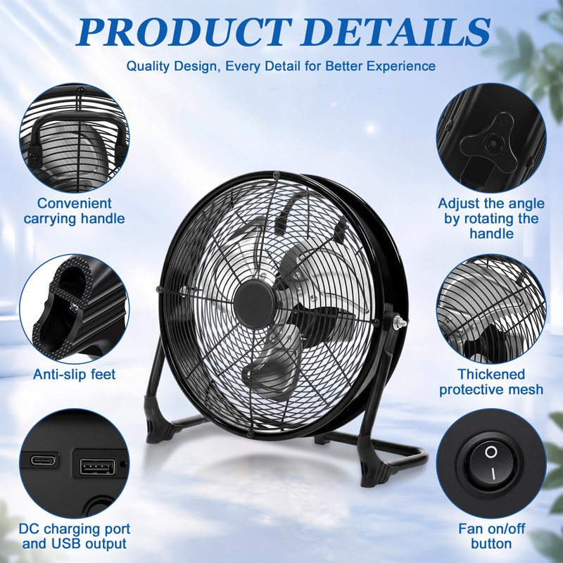 Hortsun 1 Set 16" 15600mah Solar Powered Floor Fan for