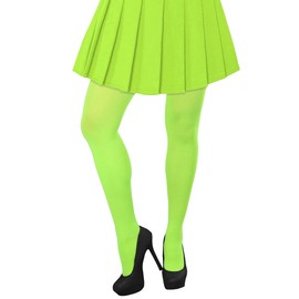 Lastclream High Waisted Tights for Women Cosplay Costume Stockings 80 Denier Semi Opaque Pantyhose Full Footed (Fluorescent Green)