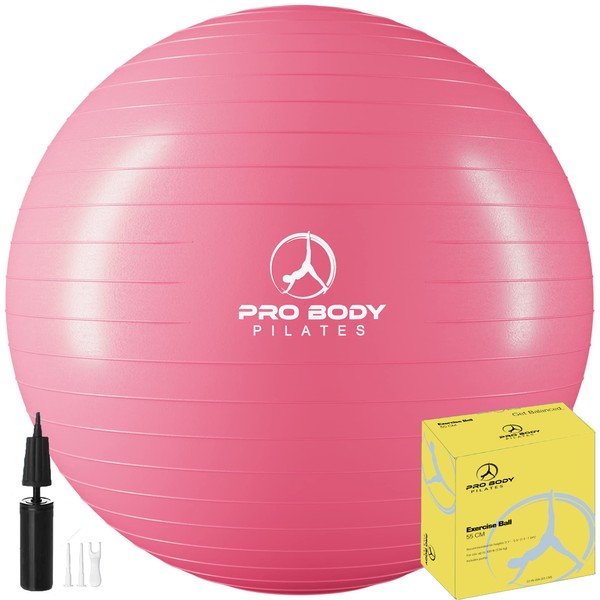 ProBody Pilates Ball Exercise Ball Yoga Ball, Multiple Sizes Stability Ball Chair, Gym Grade Birthing Ball for Pregnancy, Fitness, Balance, Workout at Home, Office and Physical Therapy (Pink, 65cm)