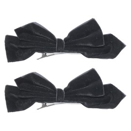 yueton 2PCS Black Velvet Bow Hair Clips Elegant Bow Side Clips Non-Slip Bowknot Hair Clips Cute Hair Barrettes for Women