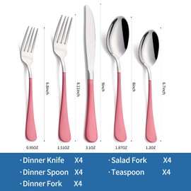 Moxinox 20-Piece pink Silverware Set, 18/0 Stainless Steel pink Handle Flatware Set, Service for 4, Modern Cutlery Set Includes Dinner Knives Forks Spoons, Mirror Polished, Dishwasher Safe