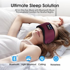 LOVE EYE LOVE EYE Sleep Mask, Eye Mask with Headphones, Bluetooth Sleep Mask, 200% Blackout 6A Ice Silk Comfy & Washable Snoozeband Perfect for Sleeping, Travel, Nap, Yoga, Meditation for Men & Women (Red)