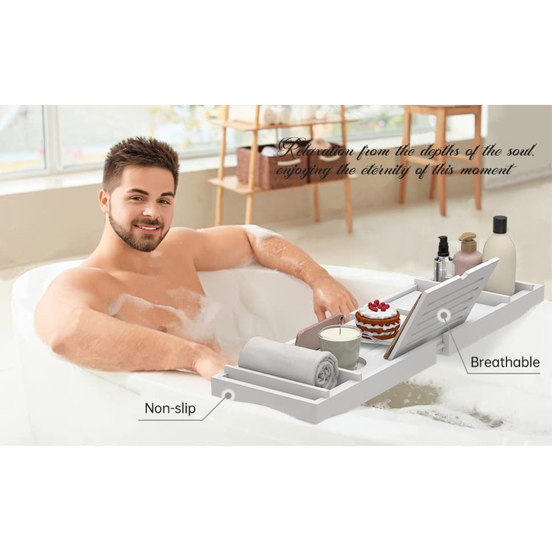 Zhuoyue Bamboo Bathtub Tray, Expandable Premium Bath Tray for Luxury