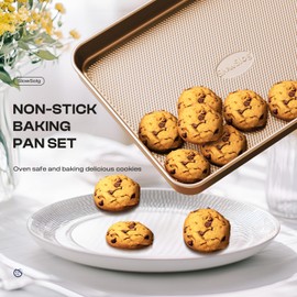 Slow Slog Baking Pans Set 8-Piece Bakeware Sets, Baking Sets for Cooking Nonstick Oven Pan Set, Baking Sheet Set, Cookie Sheets for Baking, Muffin Pan, Cookie Sheets (Ceramic Coated Gold)
