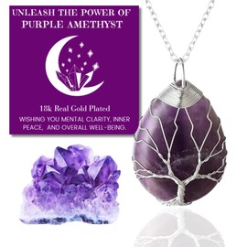 Halukakah Crystals Stones Women's Necklace Natural Moonstone / Pink Quartz / Amethyst Quartz / Obsidian / Jade Platinum Plated Brass Wire Handmade Winding Tree of Life Moon / Heart Pendant 30 x 40 mm