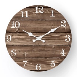 Comtex Vintage Style Wall Clock Wood Grain Simple Wall Clock for Living Room Bedroom No Glass (12" 12")