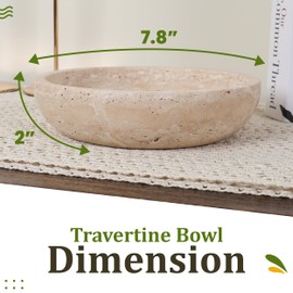 FNTSTICGOODS Travertine Decorative Bowl - 7.8” Diameter & 2” Height - Key Bowl for Entryway Table - Travertine - Organic Modern Centerpiece - Beige/Natural