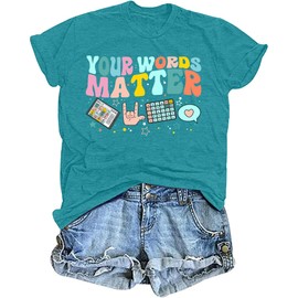 Speech Therapy Teacher Shirt Women Special Education Sped Teaching T-Shirt Mental Health Graphic Tee Tops Cyan