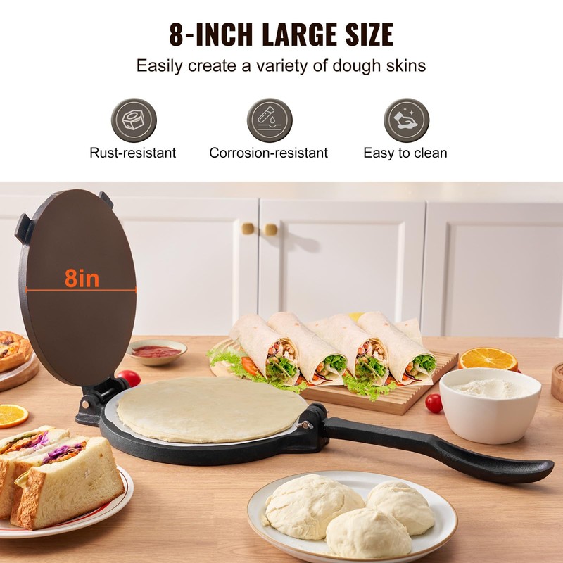 VEVOR Tortilla Press, 8 Inch Tortilla and Roti Maker, Cast