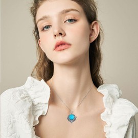 Reaii Owl Necklace 925 Sterling Silver Turquoise Necklace Owl Pendant Necklace Ethnic Tribal Boho Turquoise Jewelry Vintage Owl Jewelry Gifts for Women