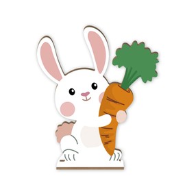 Hinnovy Easter Bunny Table Decor, 9.9 x 8.7 Inch Wooden Rabbit with Carrot, Cute Spring Decoration for Shelves, Tabletop, Mantel, Easter Party Supplies, Indoor Home & Office Décor