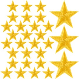 CustomyLife 30 Pcs 1 Inch Star Iron on Patches, Yellow Sew on Star Embroidered Appliques Embellishments for Hats, Clothing, Jackets, Jeans, Backpacks