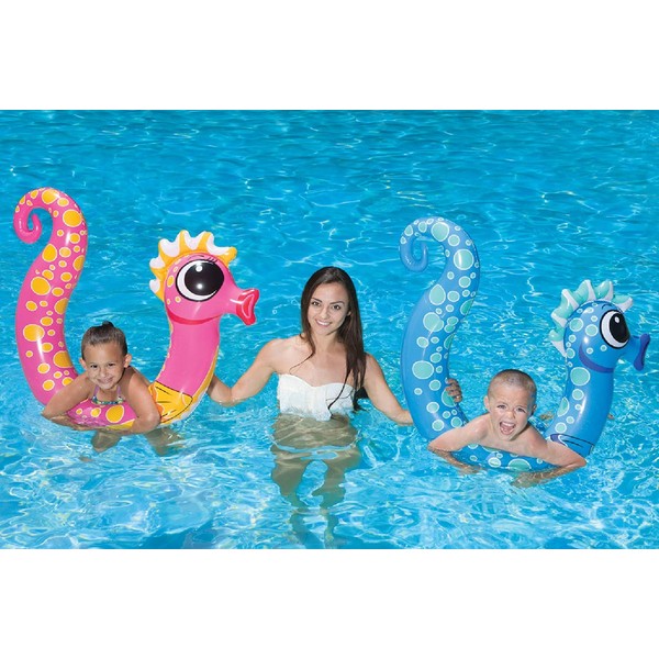 Poolmaster Swimming Pool Noodle Float, Seahorse, 2 Pack, 54 Long x 9 Diameter (Deflated), Pink & Blue