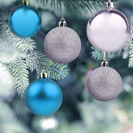 POFET 24pcs 4cm Blue Christmas Tree Balls Baubles Ornament Pendant for Xmas Festival Party Garden Decorations