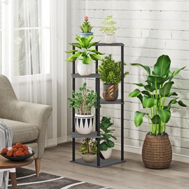 HAYOFAMY 5 Tier Plant Stand Indoor, Tall Plant Shelf Metal Wood Multiple, Flower Pot Holder for Living Room Office Balcony Patio, Grey Oak