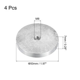 uxcell M8 Thread 50mm Diameter Round Shape Aluminum Disc Hardware 4pcs, Aluminum Circle Disc Glass Top Adapter for Glass Table