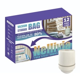 12 Pack Vacuum Storage Bags with Electric Pump, Compression Space Saver for Comforters, Bedding, Blanket Storage, Vacuum Seal Bags for Clothing, Luggage and Closet Organizer,