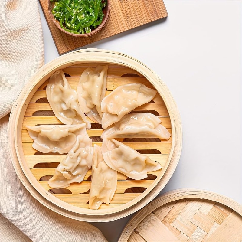 DEAUVIOR Bamboo Steamer Basket - Traditional Dumpling Steamer with Lid