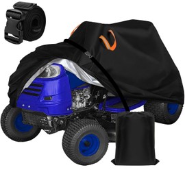 Lawn Mower Covers Waterproof Outdoor,Heavy Duty Anti-UV 600D Polyester,Riding Mower Cover Fits up to 54" Decks Rider Lawnmower Cover, Tractor Storage Accessories, Buckle Strap,Reflective Handle