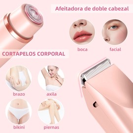 Depiladora Eléctrica Facial 2 en 1 para Mujer, Rasuradora de Doble Cabezal USB Recargable, Impermeable IPX7 Uso Seco y Húmedo, Portátil Sin Dolor, para Bikini, Axilas, Brazos y Facial (Rosa)