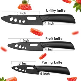 Ceramic Knife Set with Sheaths - Super Sharp Rust Proof Stain Resistant Ceramic Knives Set - Includes 5-inch Utility Knife, 4-inch Fruit Knife, 3-inch Paring Knife