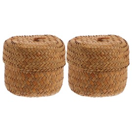 GANAZONO 2pcs Flower Box to Go Containers with Lids Mini Containers Wicker Storage Basket with Lid Woven Storage Box Wicker Storage Bins Round Woven Baskets Woven Storage Case Flower Basket