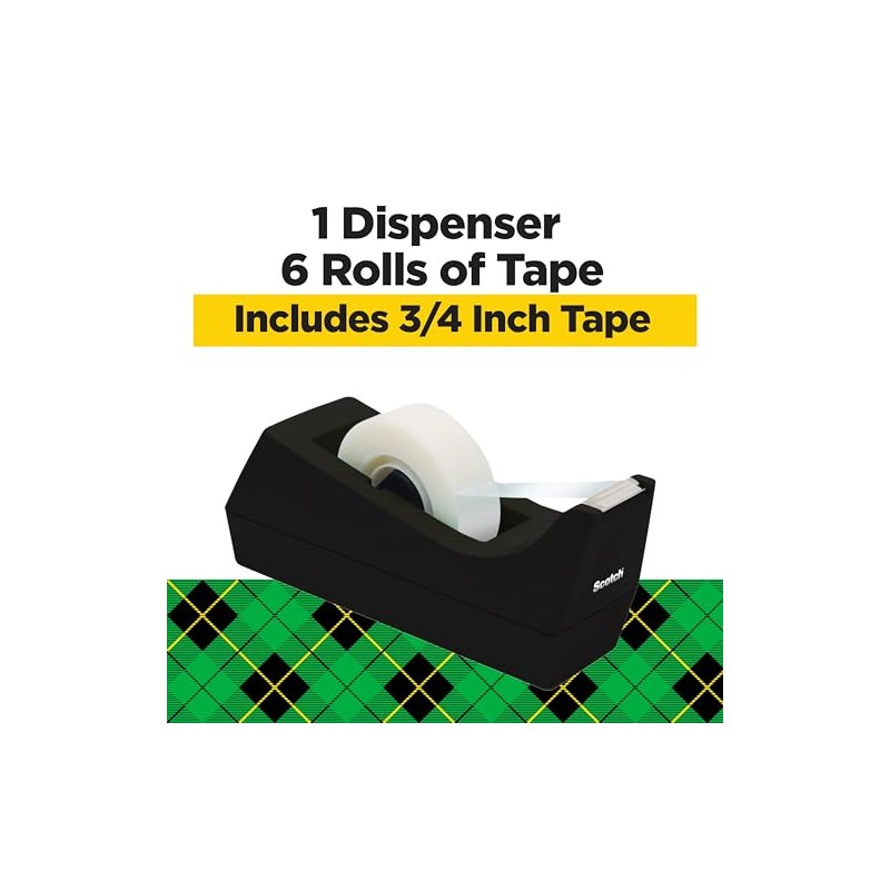 3M Scotch cinta mágica con dispensador negro, 8.63 cm x