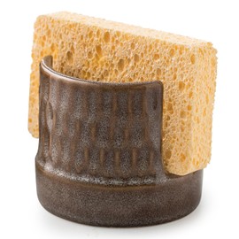 Zoeeker Sink Sponge Holder, Ceramic Dish Sponge Holder for Kitchen Sink Sponge Drying Caddy for Bathroom, Sponges, Scrubbers, Brown and Gray
