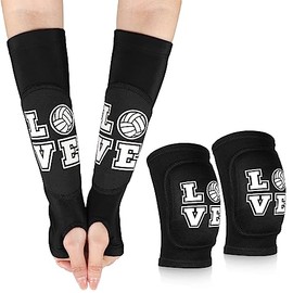 Ramede Volleyball Knee Pads and Arm Sleeves with Protection Pad Forearm Elbow Sleeve with Thumbhole Volleyball Accessories Gear for Girls Women(2 Pair