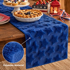 OLANRUN 4th of July Decorations, 4th of July Table Runner, Blue Stars Fourth of July Patriotic Independence Day Decor Soft Plush Faux Fur Jacquard for Indoor Home Kitchen Dining Table, 13x72 Inch