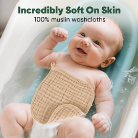 MIGIOL Baby Washcloths 100% Cotton Size is 12x12 inches. Lightweight, Portable, and Ideal for use at Home or on The go.(White & Coffee 6 Pieces)