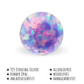 Monkimau Girls' Earrings Ball Stud Earrings Made of 925 Sterling Silver with 2 Opals, Sterling Silver