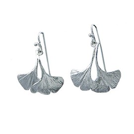 Solid Sterling Silver Double Ginkgo Leaf Earrings, 1.25", Made in USA