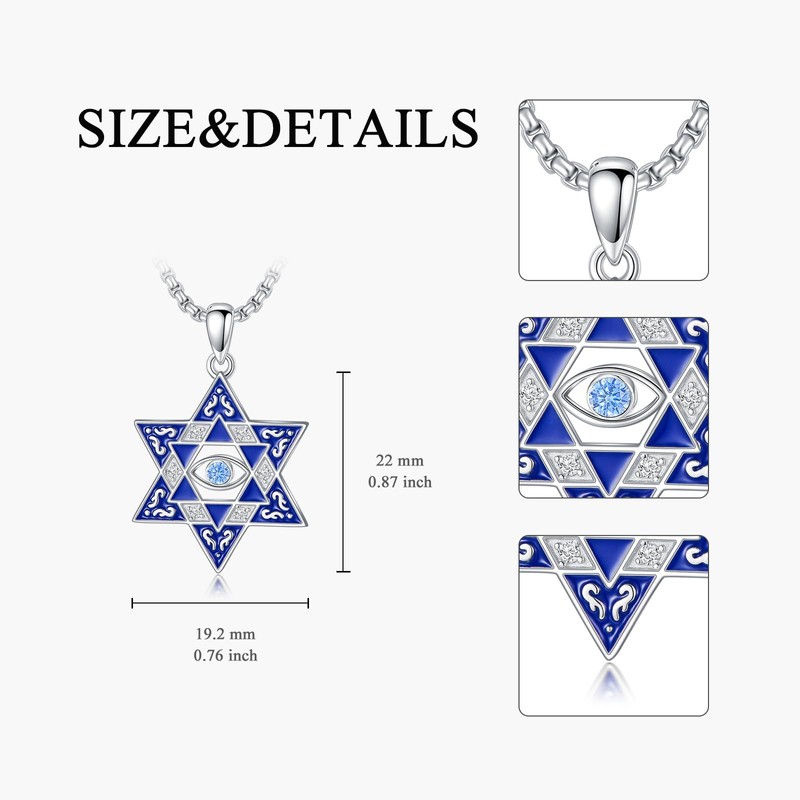 PELOVNY Star of David Evil Eye Necklace 925 Sterling Silver