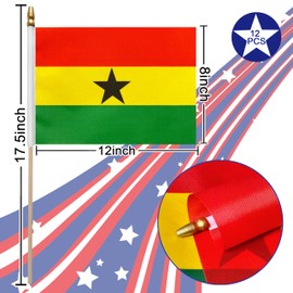 LoveVC 12Pcs 8×12 Inch Ghana Flags Small Ghanaian Flag on Wood Stick Mini Handheld Flags Decorations