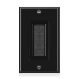 TNP - Juego de 2 placas de pared con cepillo, de una sola banda, color negro, placa de pared para cables, cables de cine en casa, tomas de corriente decorativas para HDTV, placa de pared de TV