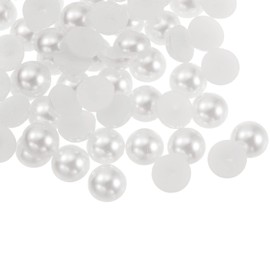 HARFINGTON 180pcs ABS Half Pearl Beads, 10mm Resin Flat Back Pearls Shiny Imitation Pearl Bead for DIY Crafts Making Shoes Wedding Christmas Photo Frames, White