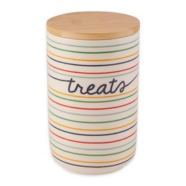 Bone Dry Ceramic Pet Treat Canister with Bamboo Lid Dishwasher Safe, Countertop Storage, Keep Dog & Cat Treats Safe & Dry, 4x6.5 Treats