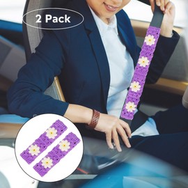 Crochet Automotive Seat Belt Cover Pad, Cute Sunflower Car Accessories for Women, Shoulder Pads Cushions, Daisy Granny Square Crochet Accessories 2 PCS-HZYZW (Purple Daisy)