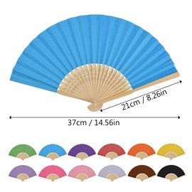 12 Pcs Paper Fans Coloured, Fan Handheld Folding, Chinese Fan Bamboo Small, 21x2.8x1cm, Hand Held Fans Bulk for Women, Foldable Wedding Fan for Guest Bride DIY Craft Wall Decorations Party Gifts (A)