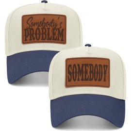 Somebody's Problem Leather Patch Vintage Trucker Hats (2 Pack) | Premium Snapback Baseball Hats for Men & Women (US, Alpha, One Size, Navy/Natural)