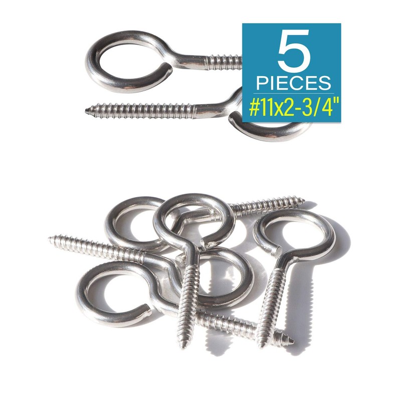 IMScrews 5pcs #11 x 2-3/4 Inch Screw Eyes Small Eyelet