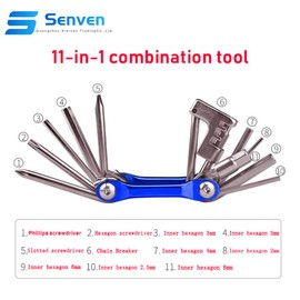 Senven 11-in-1 Multifunction Folding Bike Repair Tool, Bicycle Repair Tool, Compact Lightweight Bicycle Repair Tool, Stainless Steel Bicycle Repair Tool and Repair Kit
