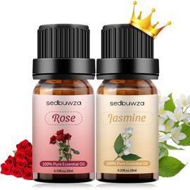 Sedbuwza Rose Jasmine Essential Oil Set, Rose Fragrance Oil Jasmine Scent Oil Set for Diffuser, Aromatherapy, Massage, Soap, Candle Making 2 x 10 ml
